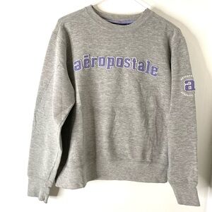 Aeropostale Y2K Grey Crewneck Sweatshirt Purple Logo Reverse Weave Graphic